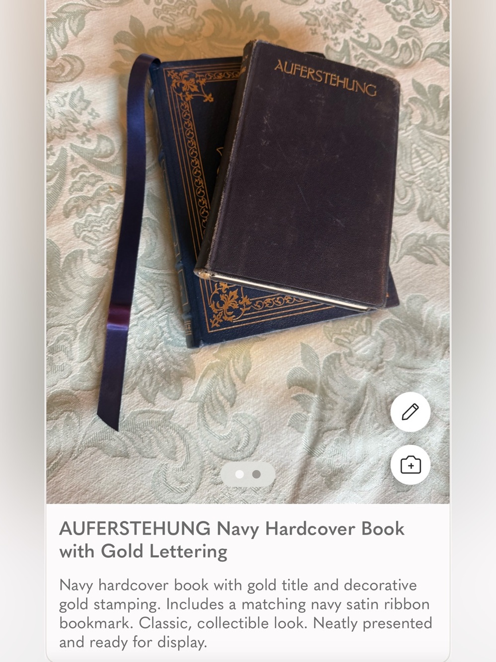 AUFERSTEHUNG Navy Hardcover Book with Gold Lettering